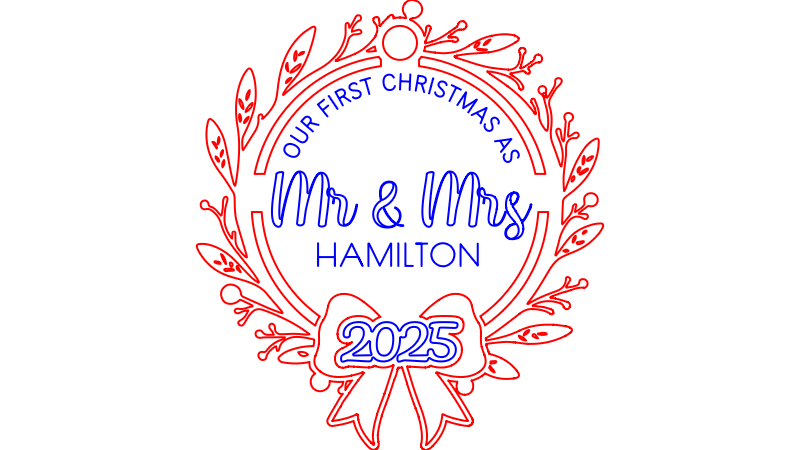 Mr & Mrs First Christmas Ornament - Wreath
